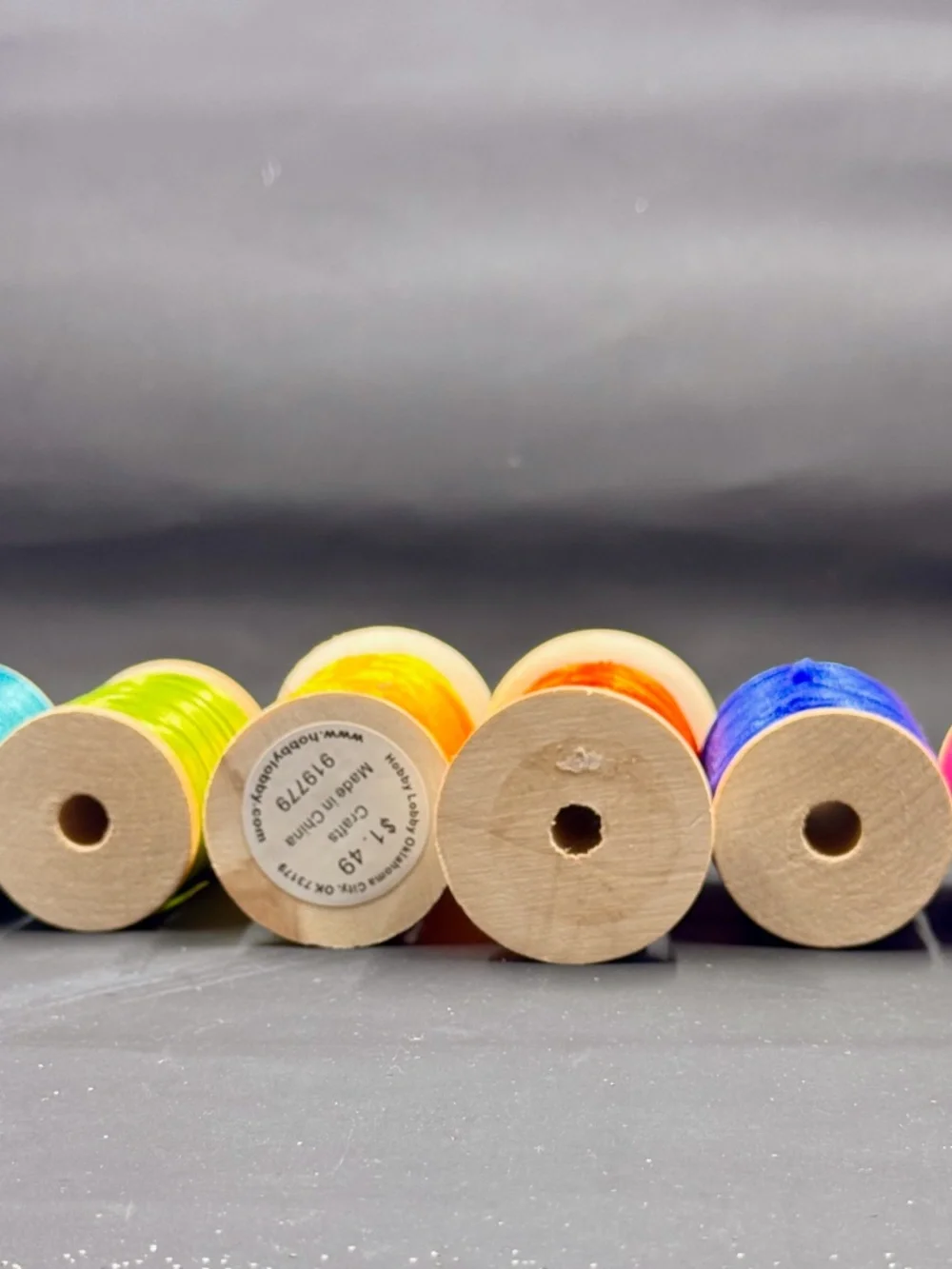 Six Wood Spools of Vibrant Satin Rattail Cording Spools for Crafts